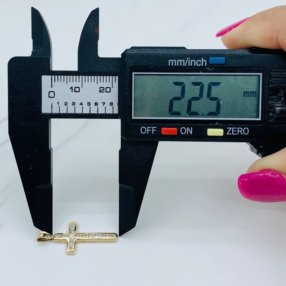 10k Solid Gold Cross Charm Pendant White CZ - Picture 4 of 4